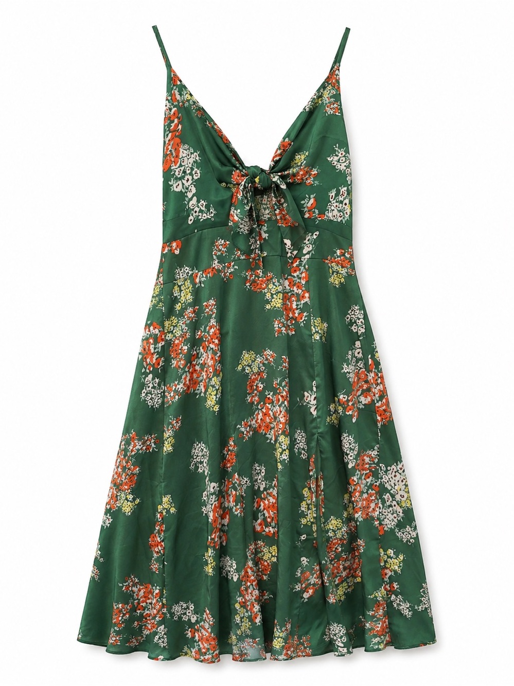 Floral Tie-Front Green Maxi Dress